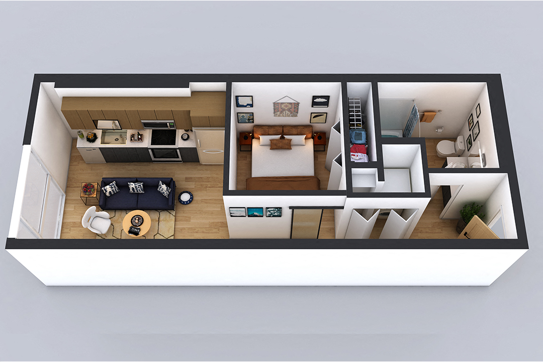 Floor plan for 1 bed, 1 bath, 524 sqft